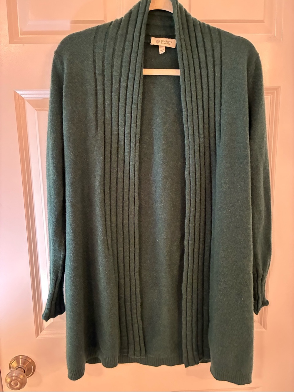 KINROSS Size Small Green Olive Cashmere Shawl Collar Open Front Cardigan - Picture 4 of 6